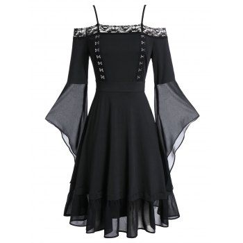 

Plus Size Flare Sleeve Hook and Eye Halloween Dress, Black