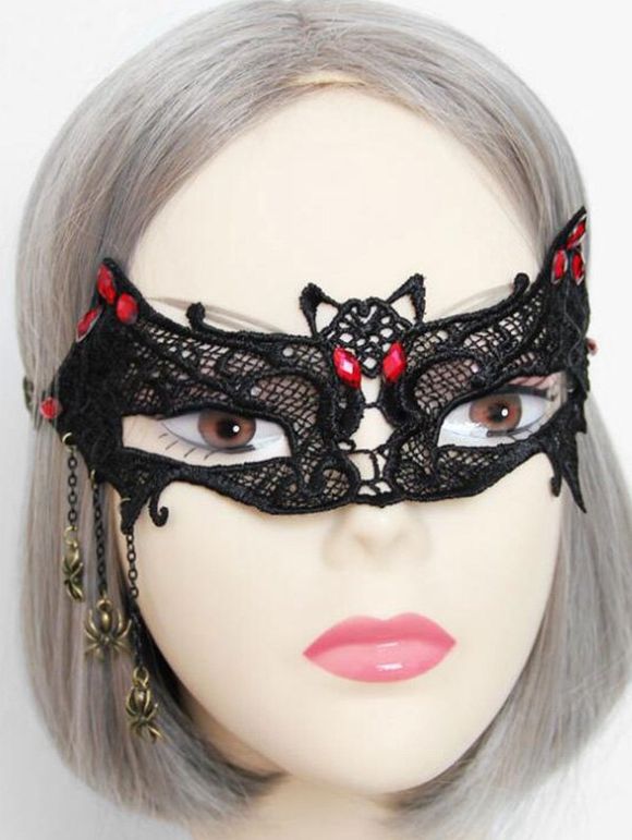 Masque d'Halloween Gothique Chauve-souris et Toile d'Araignée Pendant - Noir 