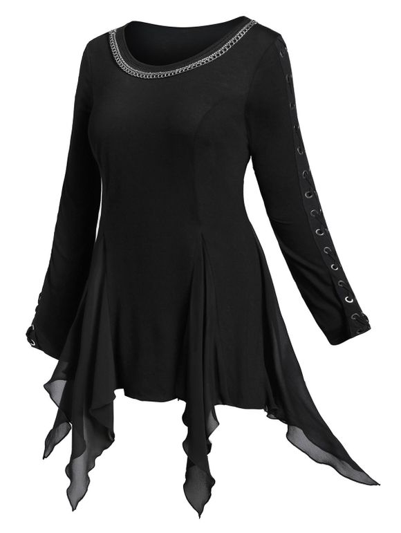 T-shirt d'Halloween Gothique Mouchoir à Chaîne Croisée de Grande Taille - Noir 5X