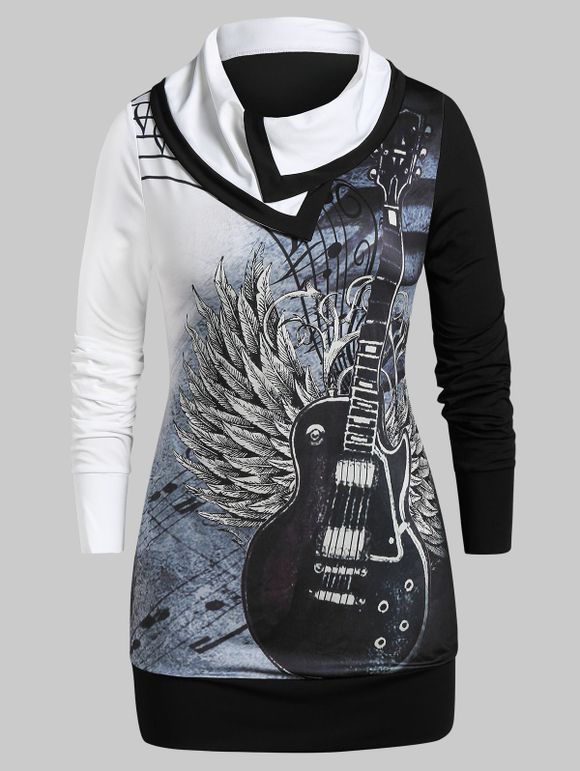 Sweat-shirt Guitare Imprimée en Blocs de Couleurs Grande Taille - Noir 2X
