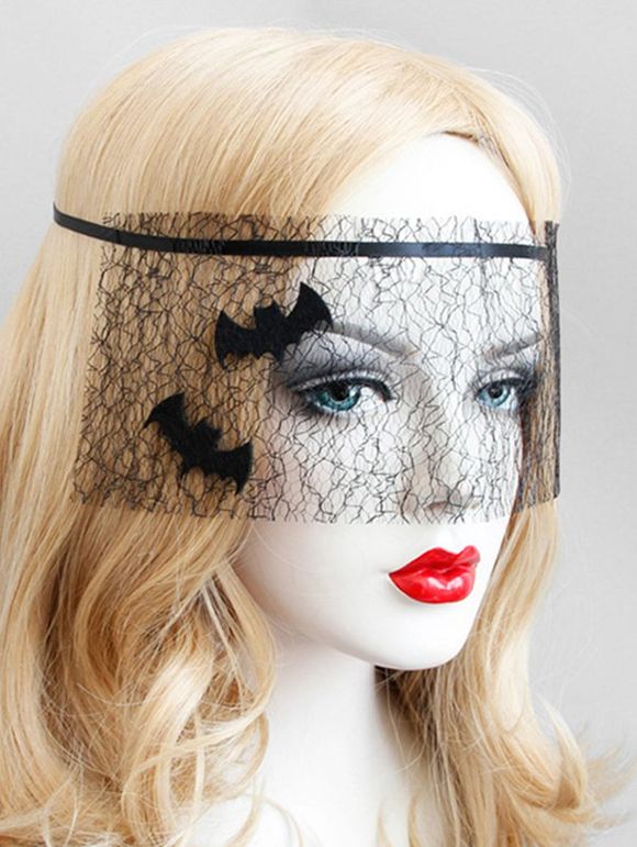 Masque Soirée d'Halloween Chauve-souris en Tulle à Lacets - Noir 