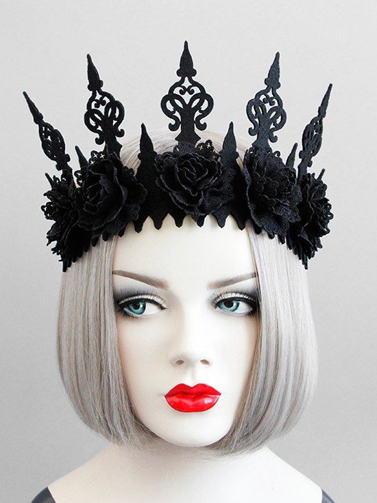 Gothic Halloween Crown Flower Hollow Headband - BLACK 