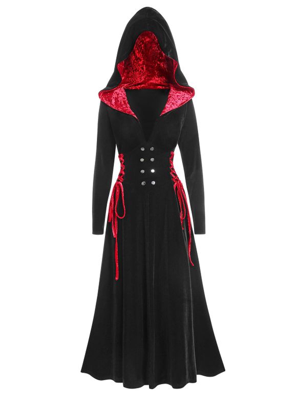 Manteau à Capuche d'Halloween Ligne A Gothique à Lacets en Velours - Noir 3XL