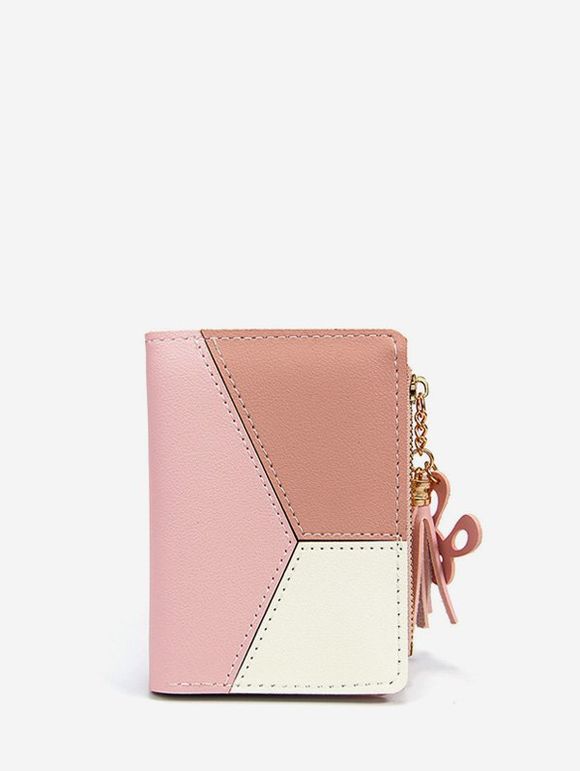 Porte-cartes en Blocs de Couleurs en Cuir PU - Rose 