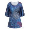 T-shirt Tribal Imprimé à Manches Papillons de Grande Taille - Bleu 4X