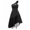 Robe d'Halloween Gothique Bouclée en Résille Insérée à Une Epaule - Noir M