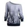 Sweatshirt Gothique d'Halloween 3D Arbre Imprimé à Col Oblique - Gris M