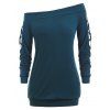 Sweat-shirt Découpé à Epaule Dénudée de Grande Taille en Treillis - Bleu Verdâtre 1X