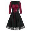 Robe Ligne A Bicolore en Dentelle Col Carré - Noir L