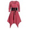 Robe Asymétrique à Manches Longues de Grande Taille à Lacets - Rouge Cerise 3X