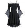 Robe d'Halloween au Crochet Manches Evasées Grande Taille - Noir 1X