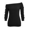 Sweat-shirt Découpé à Epaule Dénudée de Grande Taille en Treillis - Noir L
