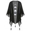 Chemise Kimono Asymétrique d'Halloween Eclipse de Lune Imprimée Grande Taille à Frange - Noir 2X