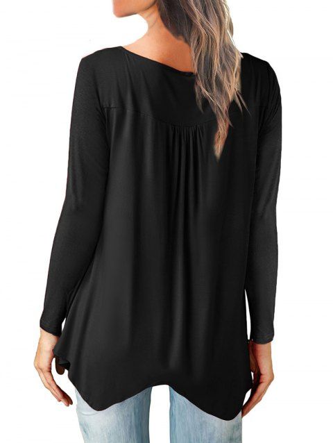 [32% OFF] 2019 Half Button Asymmetric Solid Tee In BLACK | DressLily