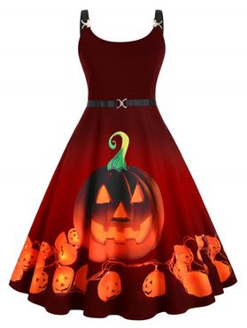 Pumpkin Print Halloween Straps Plus Size Dress