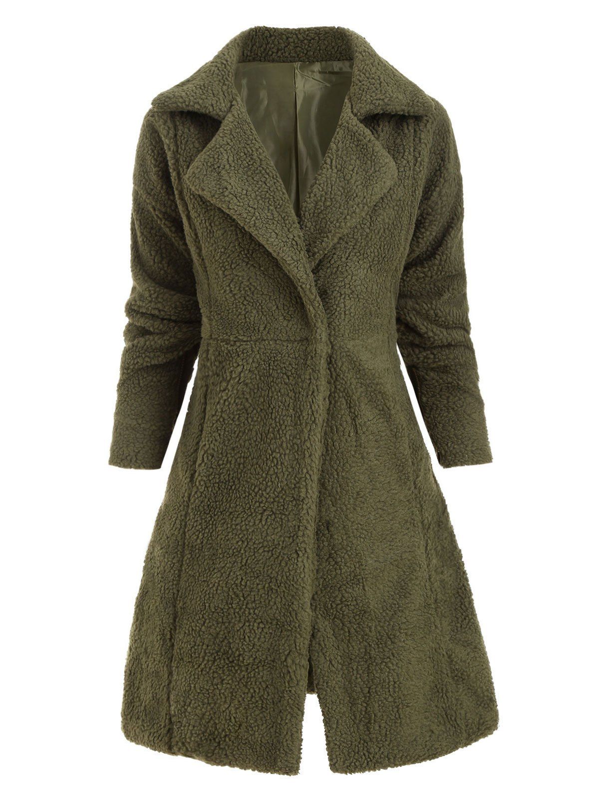 Drop Shoulder Zip Embellished Longline Teddy Coat - DARK FOREST GREEN XL