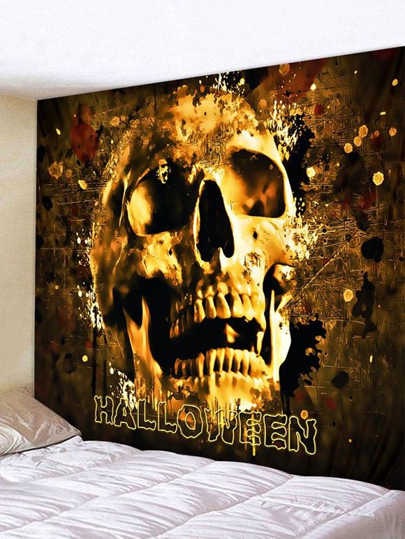 Tapisserie d'Halloween Motif de Crâne Imprimée - Brun Doré W91 X L71 INCH