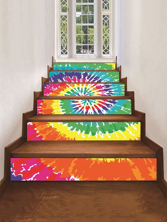 Autocollants d'Escaliers Amovibles Motif Brillant - multicolor A 6PCS X 39 X 7 INCH( NO FRAME )