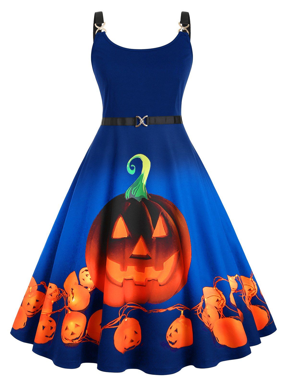 Pumpkin Print Halloween Straps Plus Size Dress