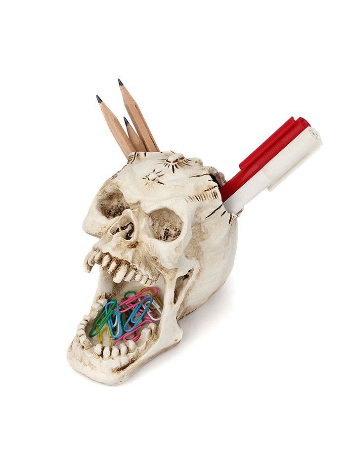 

Office Halloween Gift Skull Pencil Pot, White