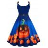 Pumpkin Print Halloween Straps Plus Size Dress - BLUE 4X