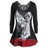 Plus Size Scoop col imprimé à manches longues T-shirt - Noir L