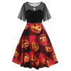 Robe Evasée d'Halloween Vintage Citrouille Imprimée de Grande Taille - Noir 4X