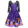 Robe de Soirée Trapèze Vintage d'Halloween à Manches en Dentelle - Violet Améthyste M