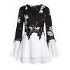 Blouse Long Fleur de Grande Taille à Col V - Noir 1X