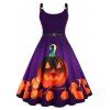 Pumpkin Print Halloween Straps Plus Size Dress - RED 4X
