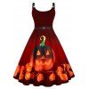 Pumpkin Print Halloween Straps Plus Size Dress - BLUE 4X