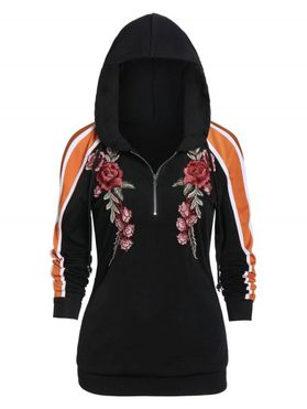 Embroidered Color Block Long Sleeve Hoodie