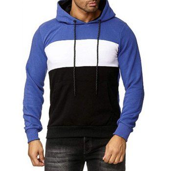 

Colorblock Print Casual Drawstring Hoodie, Cobalt blue