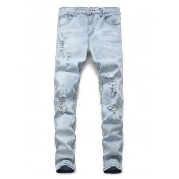 

Light Wash Distressed Design Casual Jeans, Jeans blue