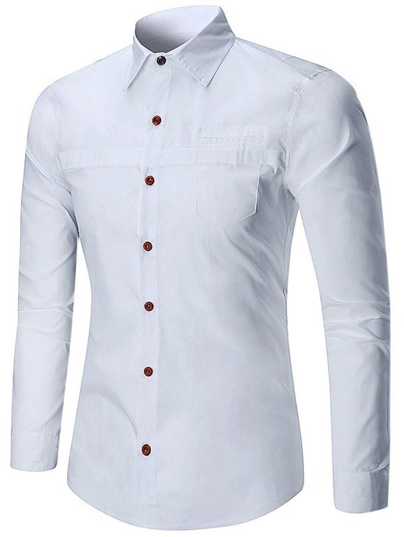 Chemise Boutonnée en Couleur Unie à Manches Longues avec Fausse Poche - Blanc XL