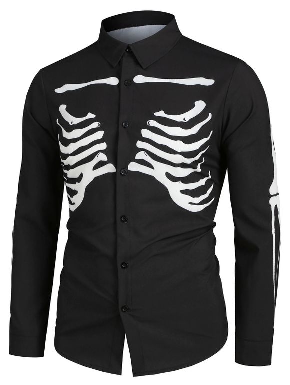 Halloween Skeleton Print Long-sleeved Shirt - BLACK L