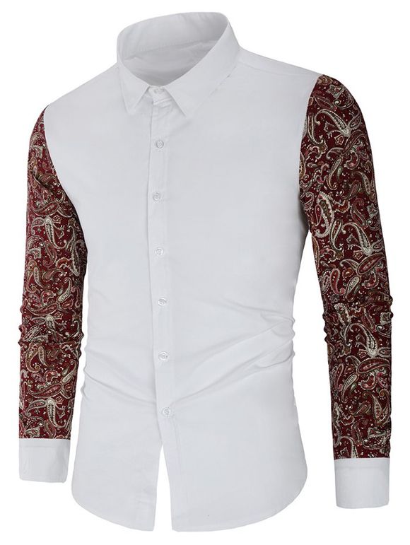 Chemise Vintage Fleurie Jointive Imprimée à Manches Longues - Blanc 2XL