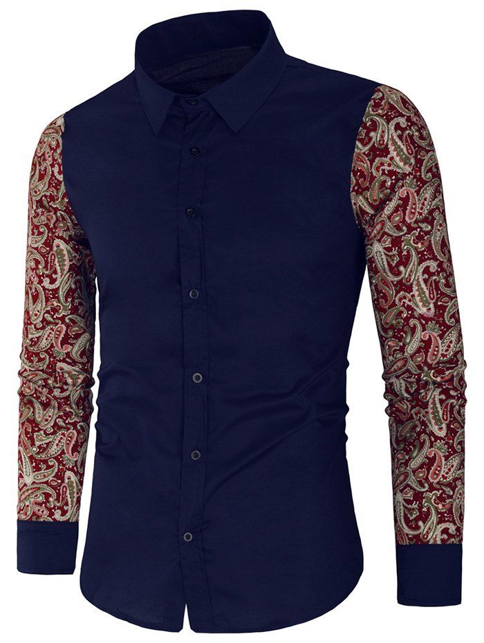 

Vintage Floral Printed Splicing Long-sleeved Shirt, Cadetblue