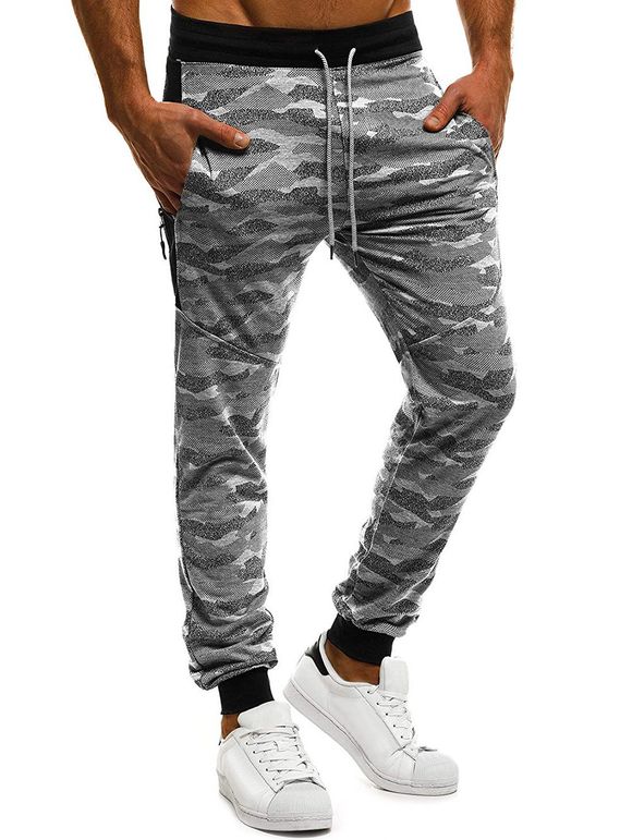 Pantalon de Jogging de Sport Camouflage Imprimé en Blocs de Couleurs Jointif - Gris Clair XL