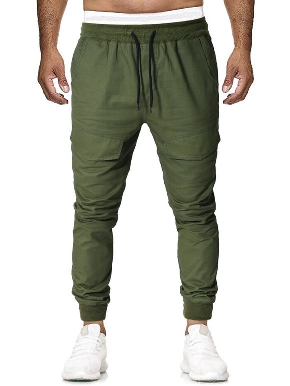 Pantalon de Jogging Décontracté Long Elastique Jointif à Cordon - Vert Armée L