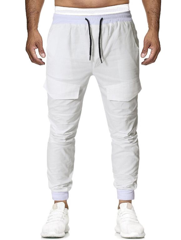 Pantalon de Jogging Décontracté Long Elastique Jointif à Cordon - Blanc XL