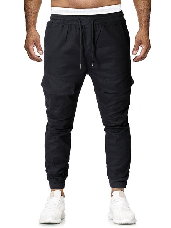 Pantalon de Jogging Décontracté Long Elastique Jointif à Cordon - Noir XL
