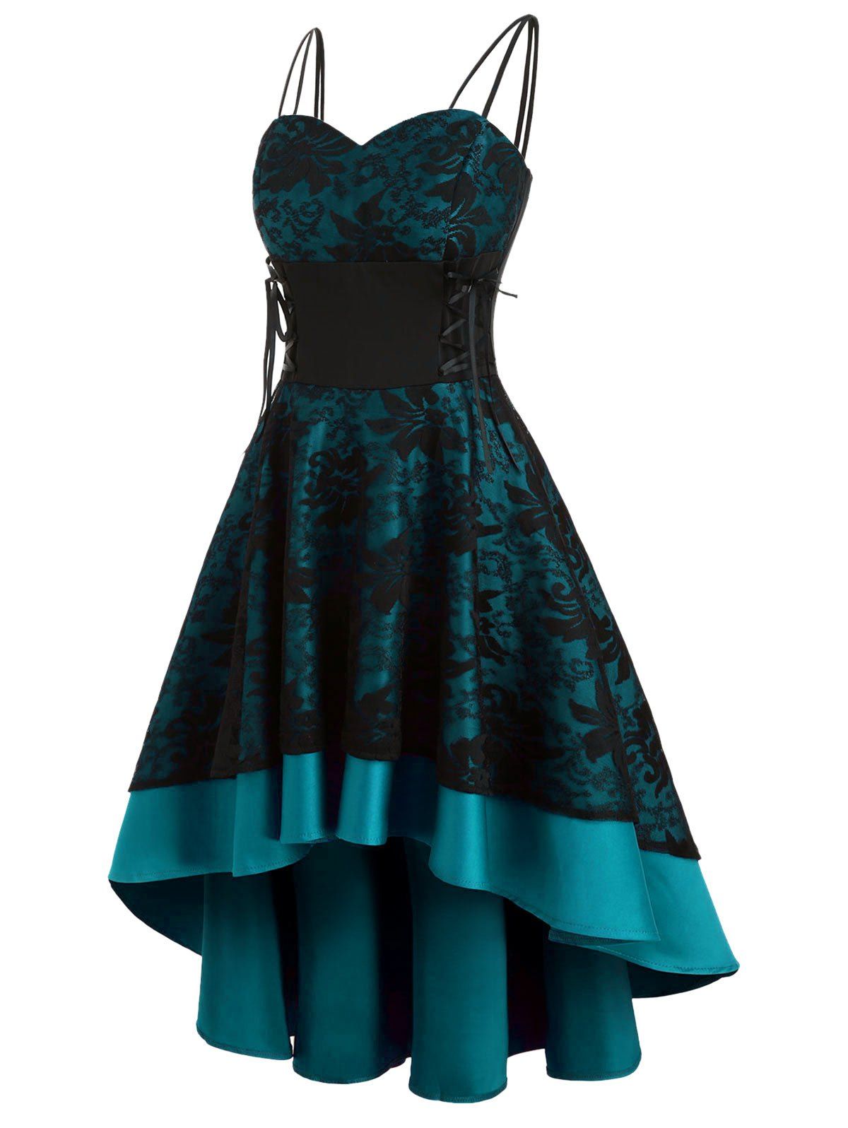 Summer Lace Up Corset Waist High Low Dress - MEDIUM AQUAMARINE XL