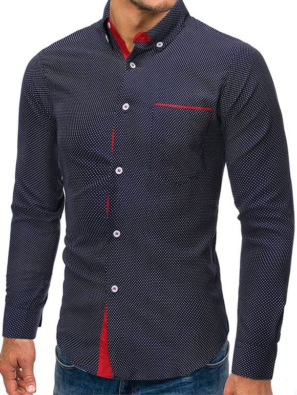 Chemise Décontractée à Pois Imprimé avec Poche - Bleu profond XS
