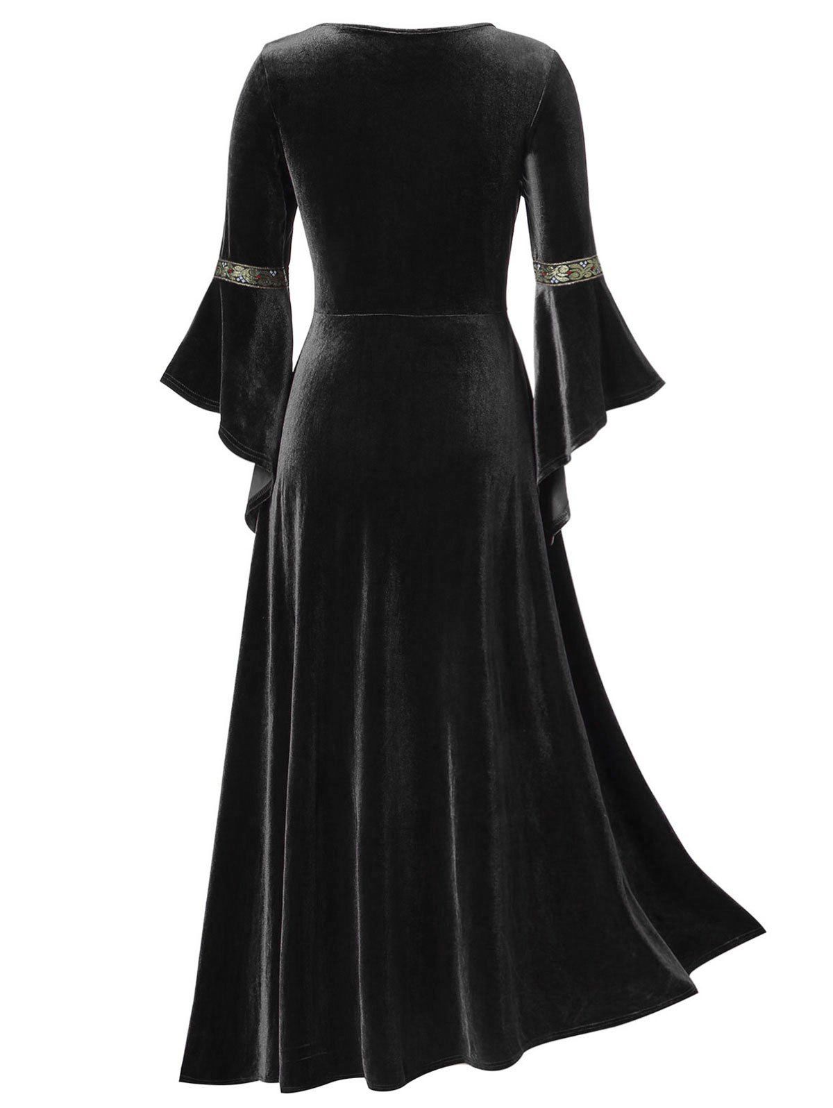 long black dress with bell sleeves