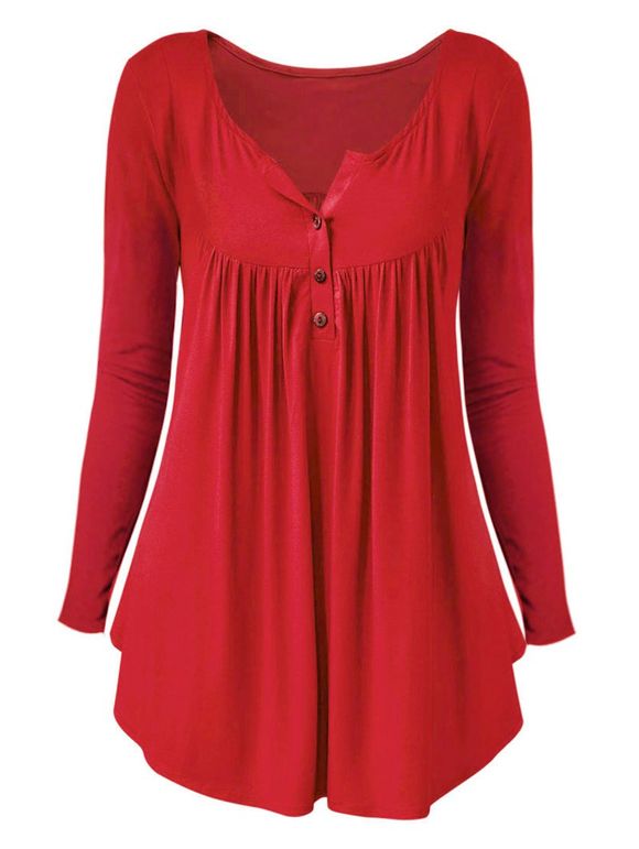 T-shirt à Demi-Bouton de Grande Taille - Rouge 2X