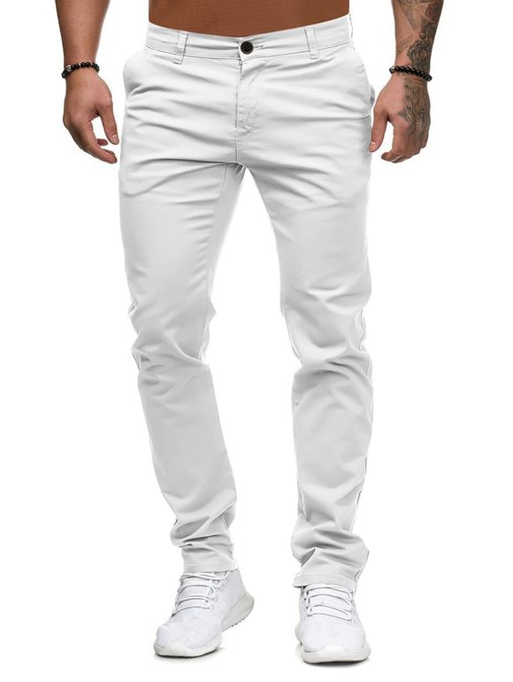 Pantalon Décontracté Zippé en Couleur Unie - Blanc XL