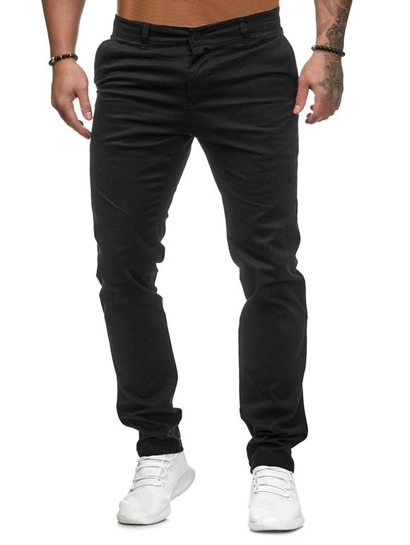 Pantalon Décontracté Zippé en Couleur Unie - Noir XL