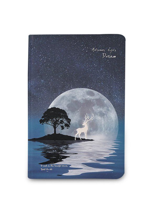 

A5 Notebook with Starry Sky and Elk Pattern Luminous Cover, Deep blue