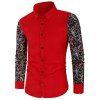 Chemise Vintage Fleurie Jointive Imprimée à Manches Longues - Rouge Lave 2XL